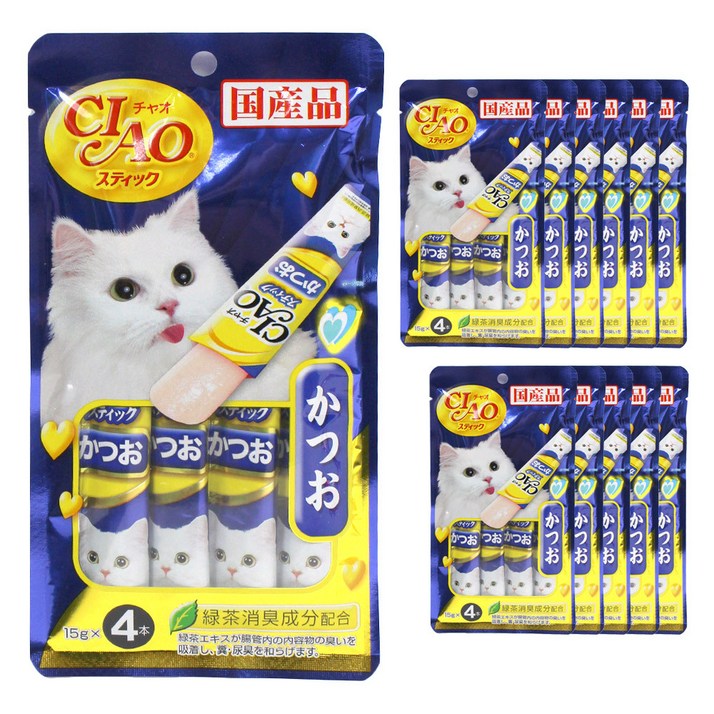 이나바 챠오 츄루스틱 고양이 간식 60g, 가다랑어, 12개