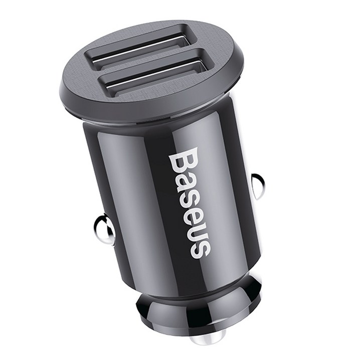 베이스어스 듀얼 충전 3.1A 스마트 차량용 고속 충전기, Baseus Grain Car Charger Dual USB 5V 3.1A Cluster Black, 블랙
