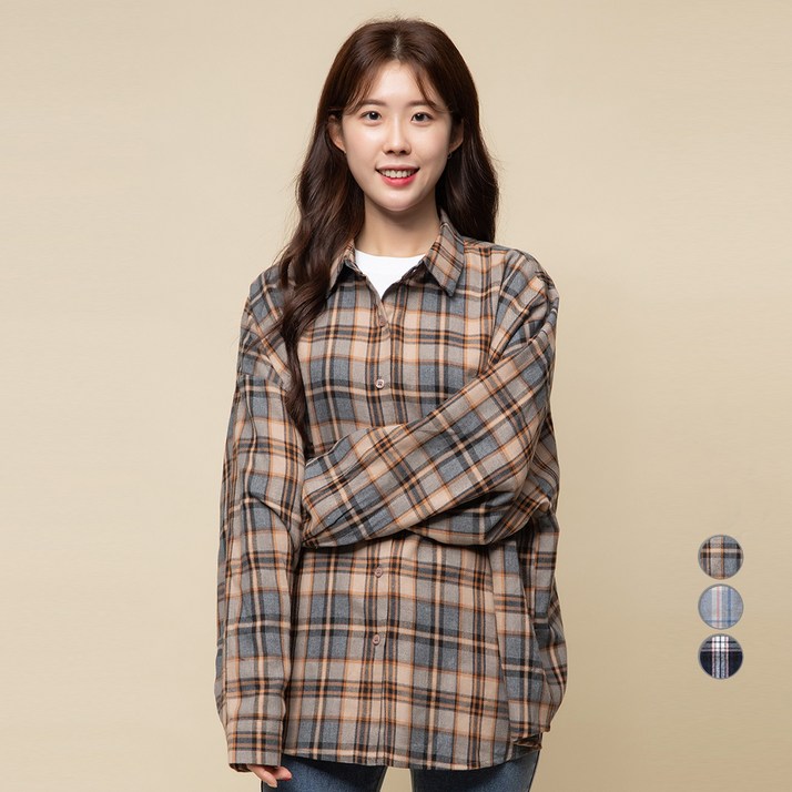 캐럿 여성 루즈핏 체크 플란넬 셔츠