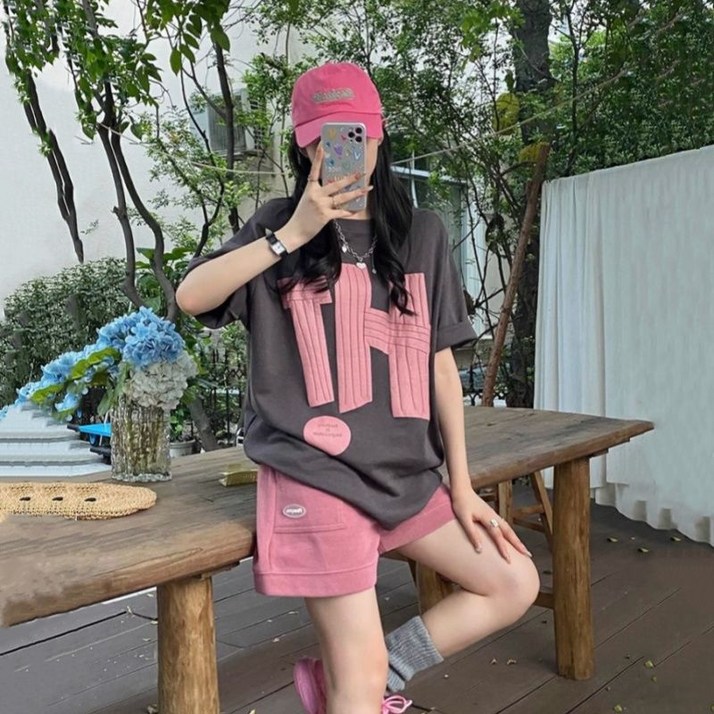 ANYOU 여성 여름트레이닝복세트 오버핏 트레이닝세트 반팔티반바지