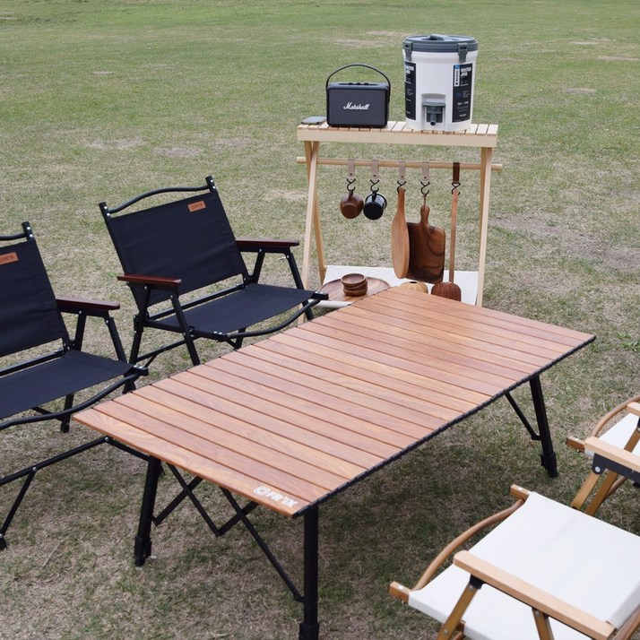 프릭스 캠핑 우드 롤테이블 1200 높이조절 대형 경량 테이블