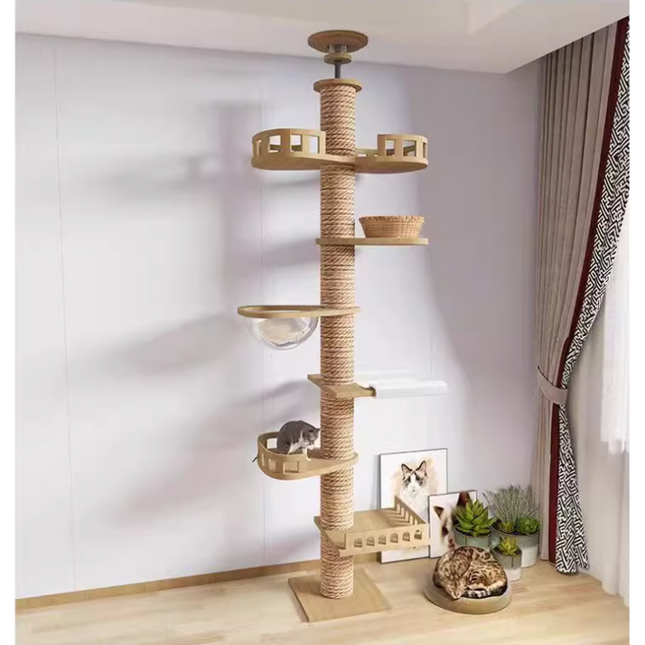 대형 캣타워 원목 대형 고양이 점프대 튼튼한 다기능 직조 캣타워, 우드, 1개