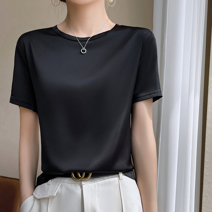 여성용 난달 루즈핏 실키 새틴 티셔츠 58 라운드