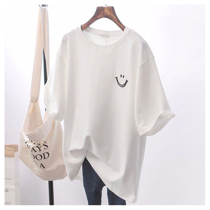 Aec go 여성 스마일 롱 면 티셔츠