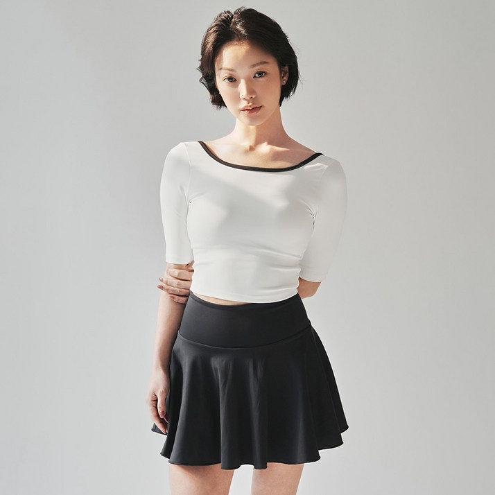 [콘치웨어] 여성용 배색 U 라인 숏 슬리브 3colors 필라테스 요가