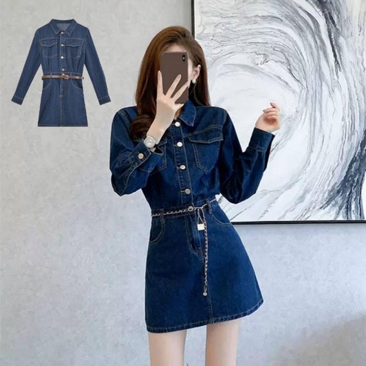 캐주얼 미니 데님 원피스 스커트 짧은 기장 날씬해 보이는 패션