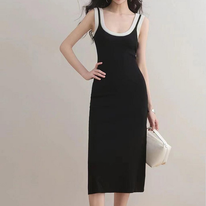 여성 롱 골지 니트 나시 쫀쫀 민소매 쿨링 원피스