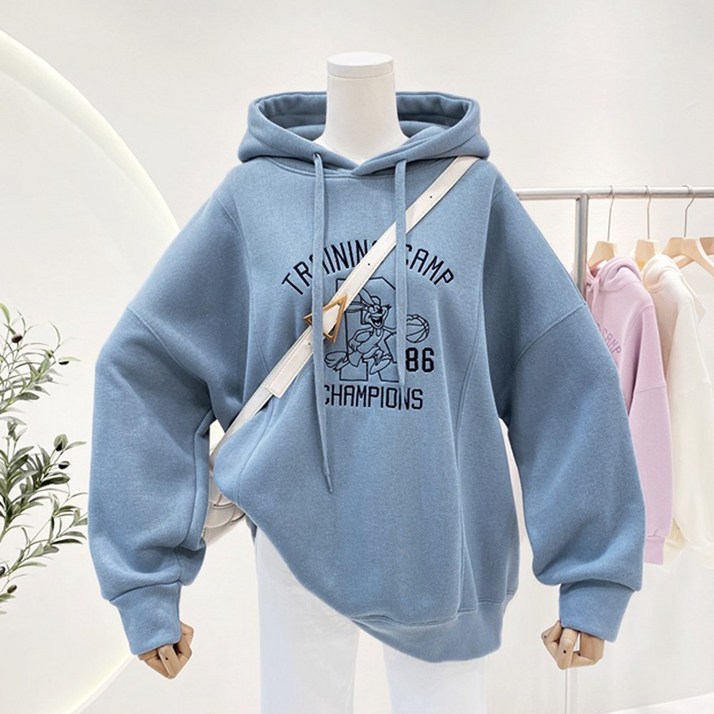 [50%시즌오프 한정수량세일] 메이킹유 (예쁜핏/기모후드) 레터링 자수 오버핏 꾸안꾸 캐주얼 기모 후드티 데일리 꾸안꾸 P485폴카기모후드티