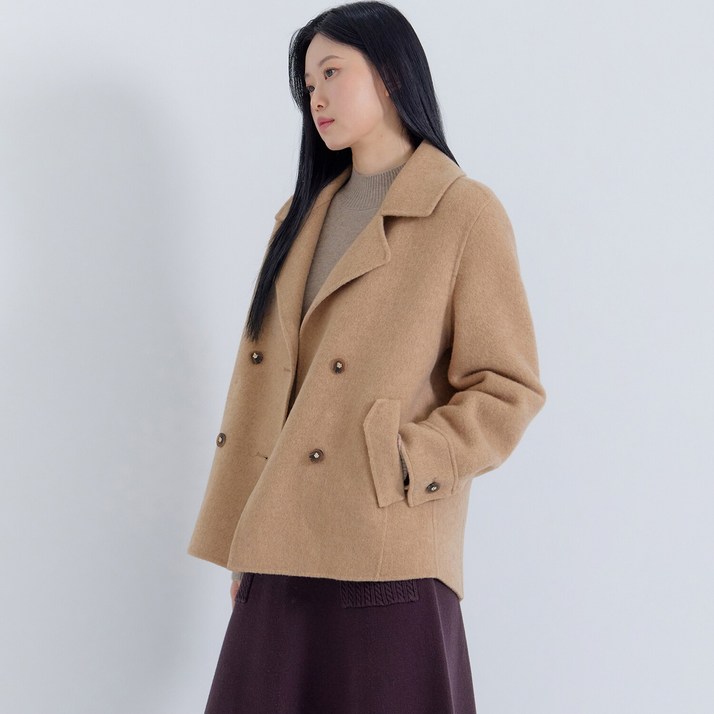 지센 2컬러 피어로즈 울캐시 더블버튼 숏 핸드메이드 코트 LFLCPA92 2582334