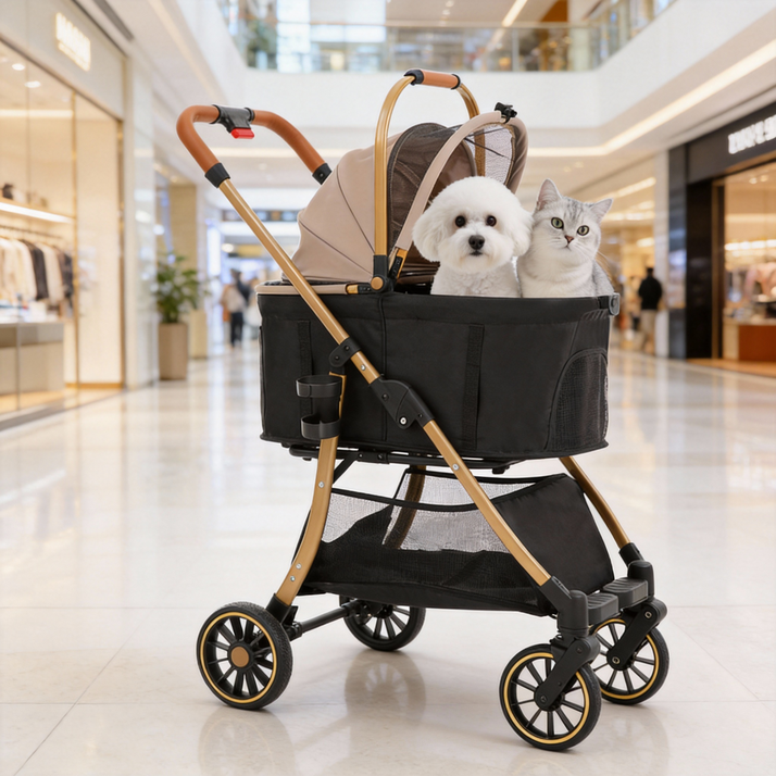 TRAIL TAIL 강아지 유모차 퀵폴딩 디럭스 강아지유모차 개모차 고양이유모차, 1개, 카키 1