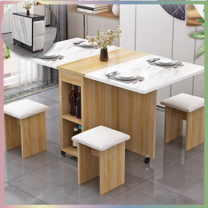 illogicalmall 접이식 식탁 의자 세트 확장형 수납 공간활용 이동식 테이블 4인용 다용도 가정용 원룸