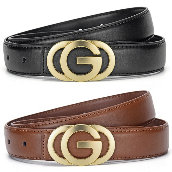 CKIRUV 1+1 유행 여성 소가죽 캐주얼 벨트, 2개, 블랙+브라운