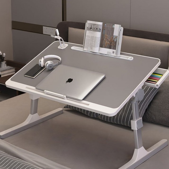 업그레이드버전 접이식 침대 테이블 좌석테이블 노트북책상 침실테이블 거실테이블 높이조절 각도조절 USB 포트보관 서랍 램프 및 팬