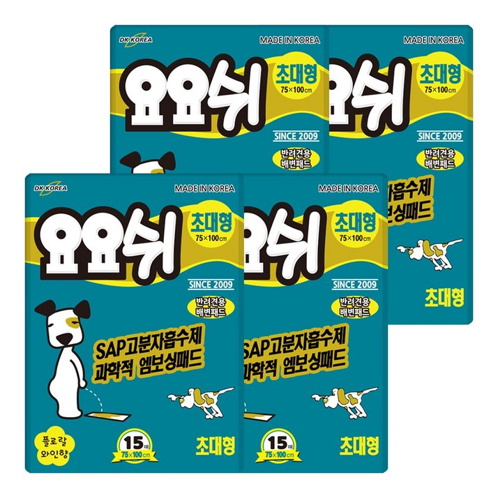 요요쉬 플러스 플로랄와인향 배변패드, 15개입, 4개