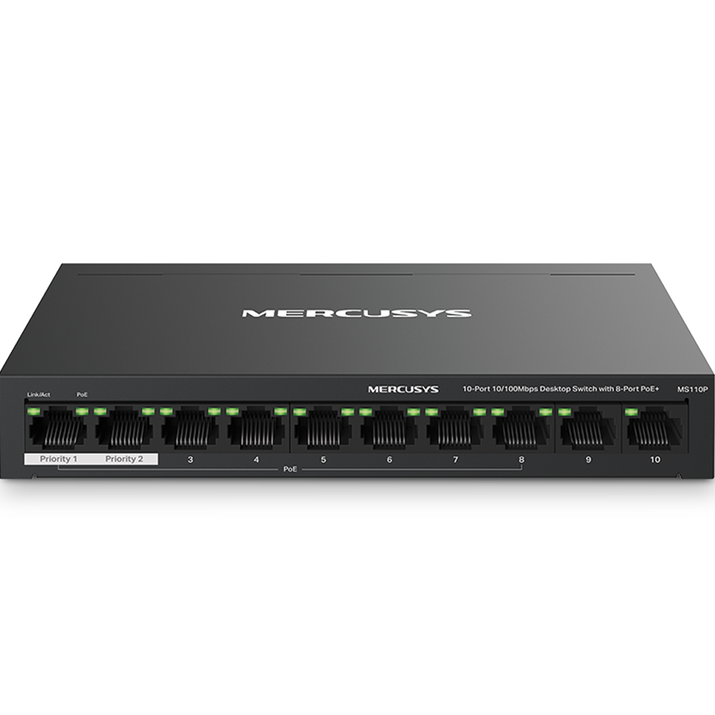 머큐시스 10 포트 10100Mbps 데스크톱 스위치 8 포트 PoE 지원, MS110P 머큐시스 10 포트 10100Mbps 데스크톱 스위치 8 포트 PoE 지원, MS110P