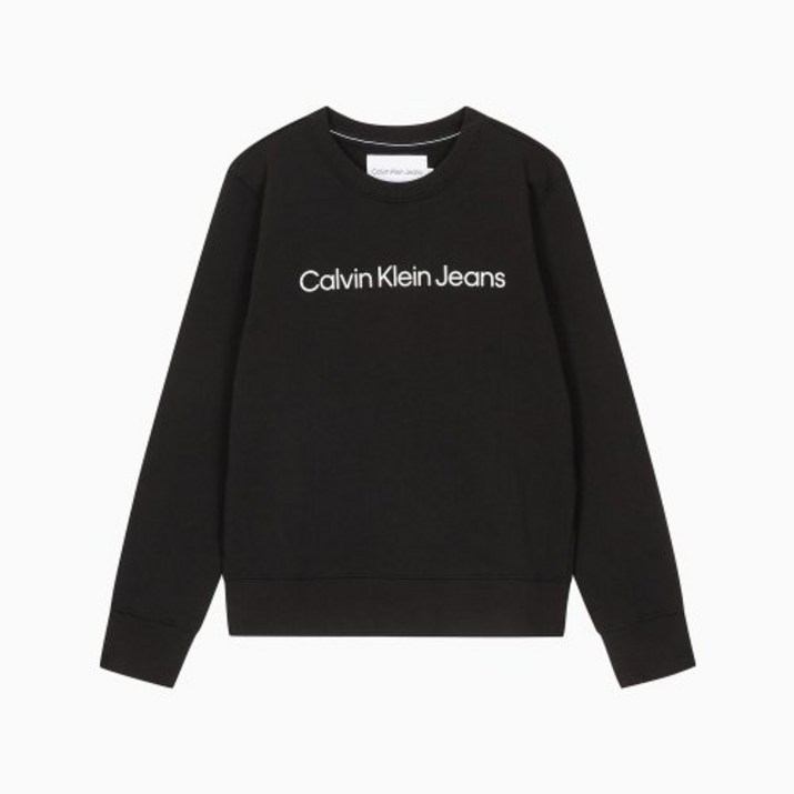 (정품)CALVIN KLEIN JEANS 여 블랙 레귤러핏 인스티튜셔널 로고 기모 스웨트셔츠 J220122 BEH - 투데이밈