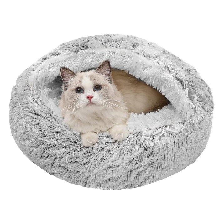 강아지하우스 겸용 고양이 포켓방석 도넛 쿠션 숨숨집 극세사 폭신 애견 애묘, 1개, 그레이