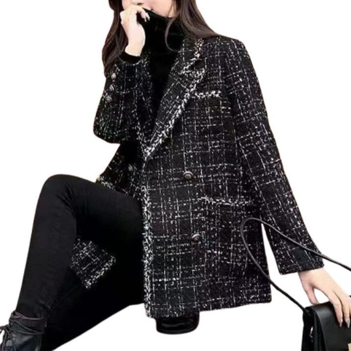 여성 재킷 하프 박시 체크 정장