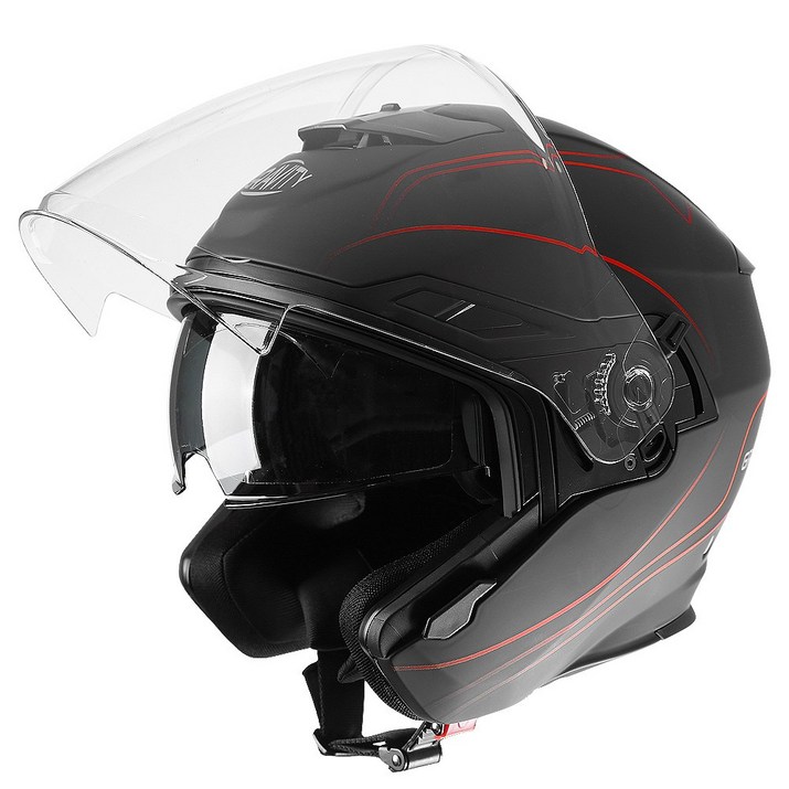 [바이크마트] 그라비티 G-11 PLUS 오픈페이스 헬멧 눈부심 방지 이너바이저 내장, 블랙/레드