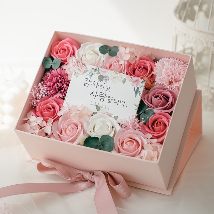 라솔트 비누꽃 생화 플라워 반전 용돈박스 + 메세지 카드 + OPP 비닐 20장 + 전용 쇼핑백, 핑크, 1세트