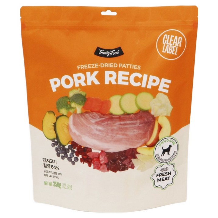 트러스티푸드 강아지 동결건조 사료 포크 패티, 1개, 350g