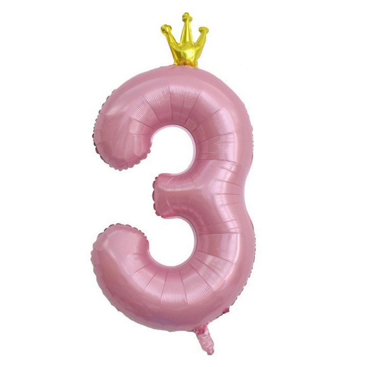 이자벨홈 생일파티 왕관 숫자 풍선 3 초대형, 핑크, 1개