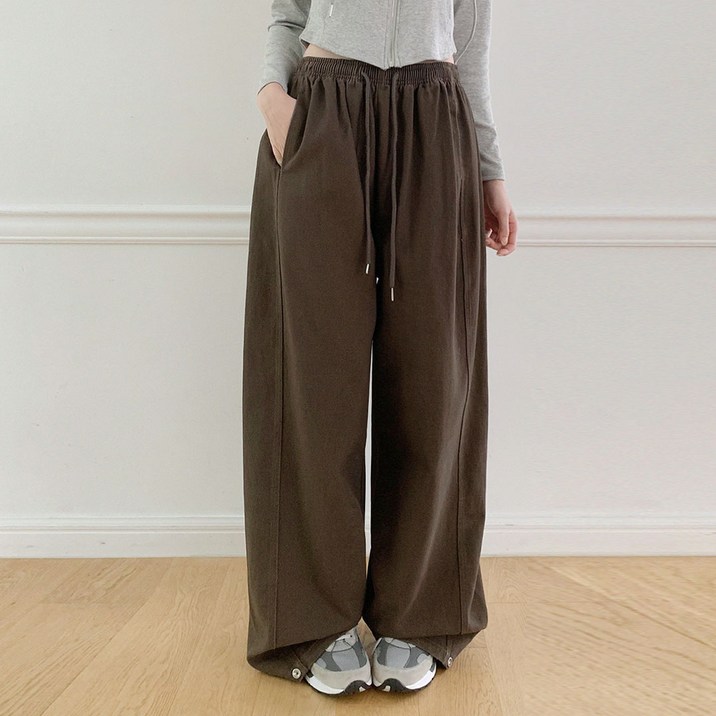 플랜데이 여성용 롱/숏 기장 유미 스냅 절개 밴딩 팬츠