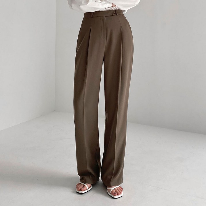 플랜데이 여성용 찰랑 히든 비조 세미와이드 슬랙스 롱