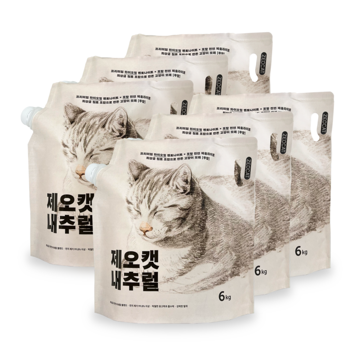 제오캣 내추럴 벤토나이트 고양이 모래 무향, 6kg, 6개, 무향