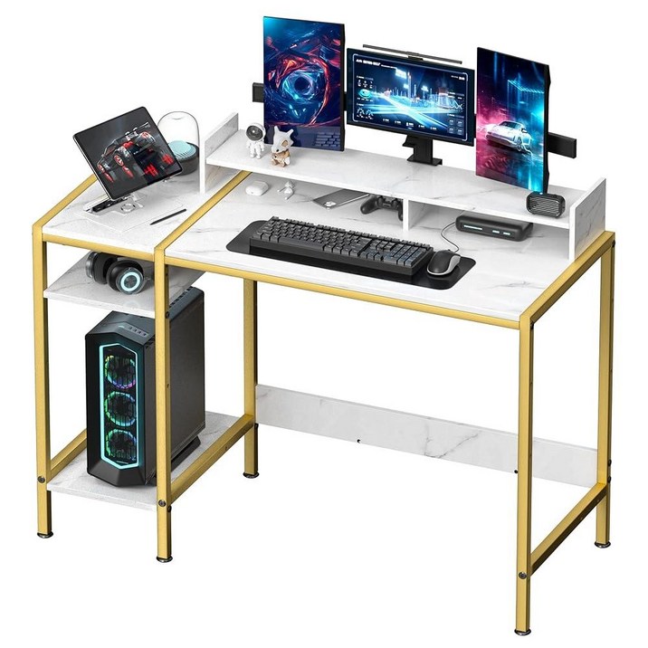 MINOSYS 컴퓨터 게이밍 책상 - 수납 공간이 있는 99.1cm39인치 홈 오피스 책상, 모니터 스탠드가 있는 필기 책상, 현대적이고 심플한 스터디 코너 테이블, 조절 가능한