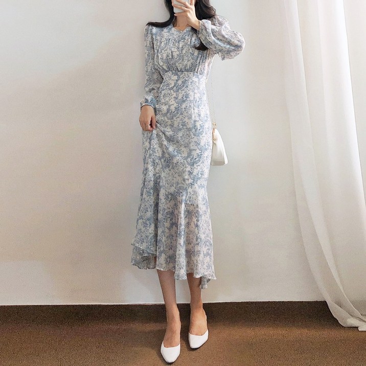 요시아나 당일발송 은은한 베르트랑 플라워 셔링 쉬폰 롱원피스 2컬러 요시아나 당일발송 은은한 베르트랑 플라워 셔링 쉬폰 롱원피스 2컬러