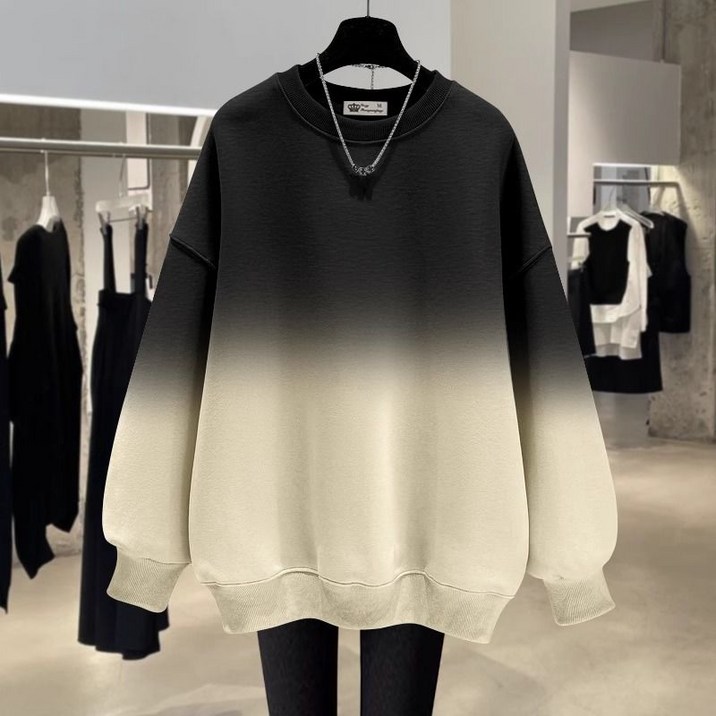 여자 봄가을 맨투맨 캐주얼 여성용 타이다이 그라데이션 라운드넥 오버사이즈 롱슬리브 얇은 맨투맨 티셔츠 JXH