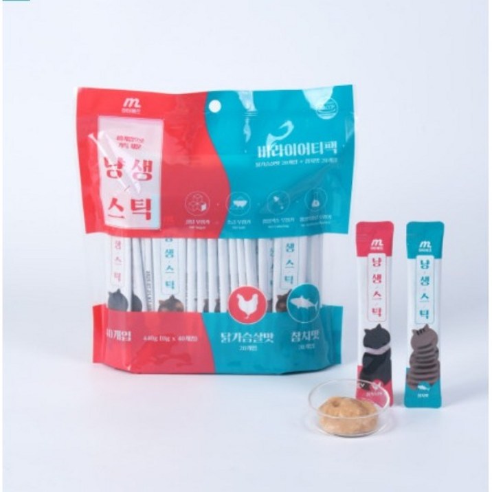 마이베프 냥생스틱 버라이어티팩 고양이 간식 참치 11g x 20p + 닭가슴살 11g x 20p 세트