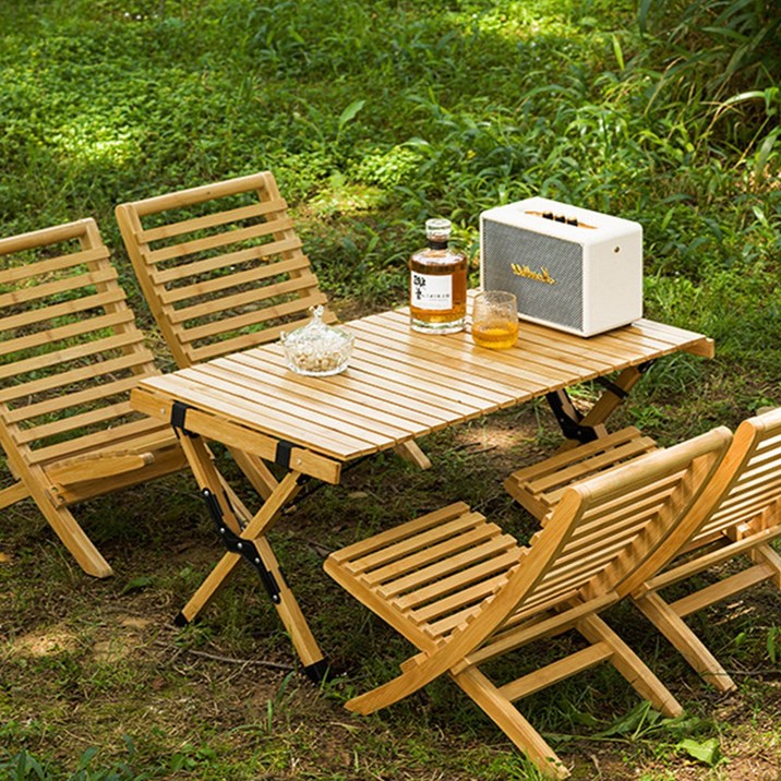 칼루스 캠핑 원목 대형 롤테이블 감성 우드 내추럴 접이식 차박 (가방포함)