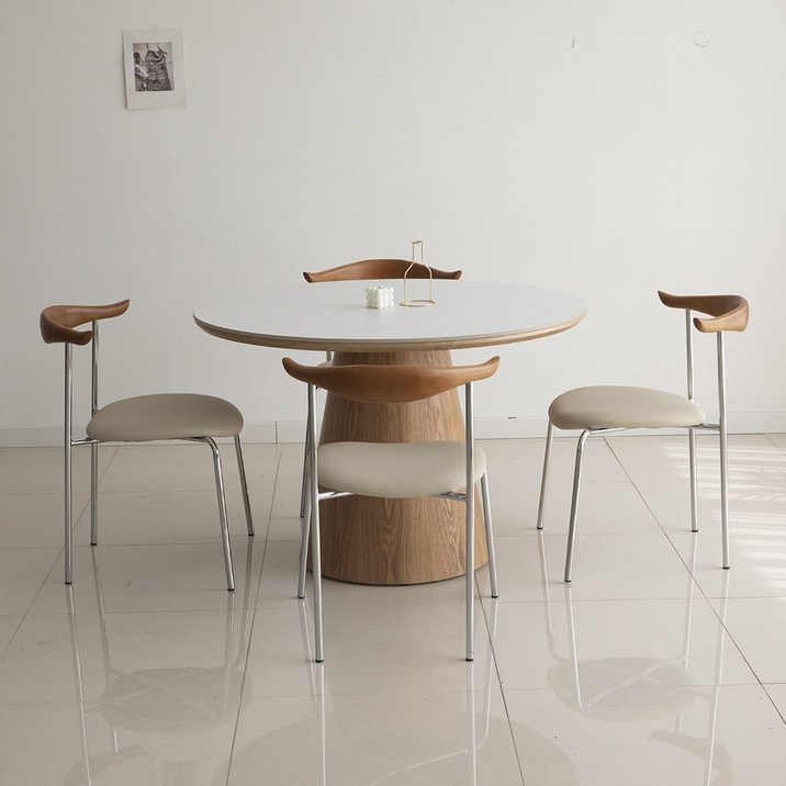 트리몬 TM03 포세린 월넛 1200 사이즈 원형 세라믹 카우의자 식탁세트 (의자 4개)