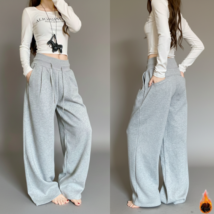 겨울 여성 하이웨이스트 와이드 트레이닝 팬츠 밴딩 기모