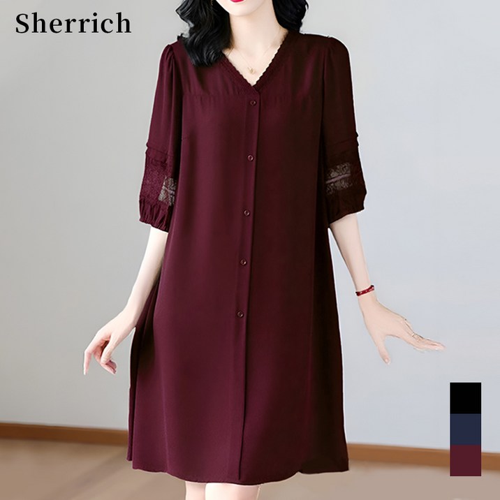 Sherrich 빅사이즈 원피스 중년 여성 원피스 여름 브이넥 엄마원피스