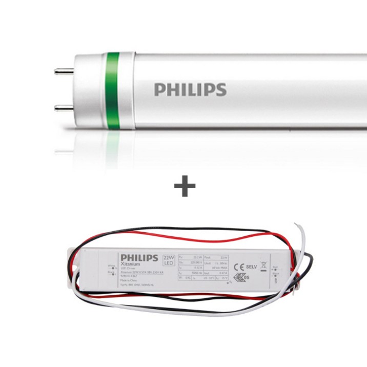 필립스 LED T8 직관형광등 15.5W 주광색+안정기세트 1200mm G13 고효율 6500K (32w형광등 대체용), 1개