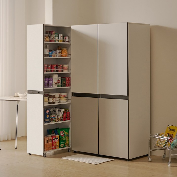 해피아이 비올레 냉장고 틈새장 틈새수납장 슬라이딩 주방수납장 비스포크 타입, 새틴화이트