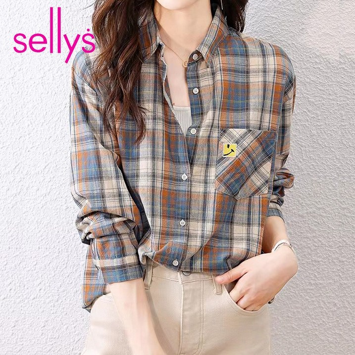 샐리 자수포켓체크셔츠I3CCSH001