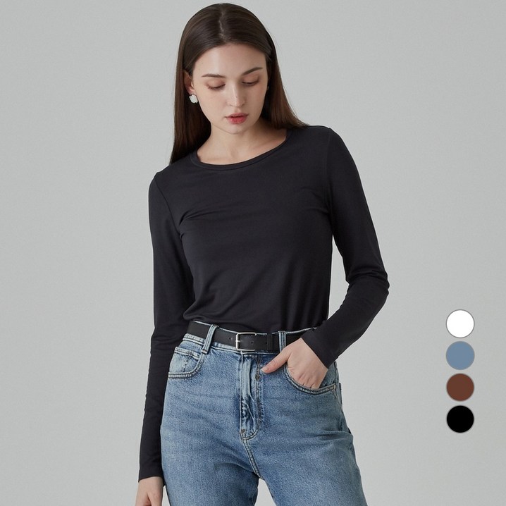 ELLE PARIS 여성 레이온 슬림핏 긴팔 티셔츠 ELLE PARIS 여성 레이온 슬림핏 긴팔 티셔츠