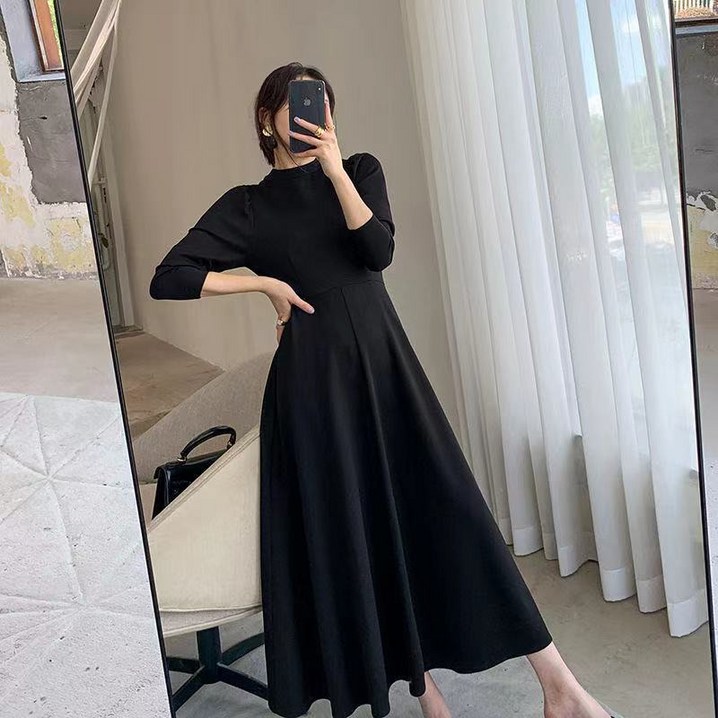 모이르벨라 심플 퍼프 플레어 롱 원피스