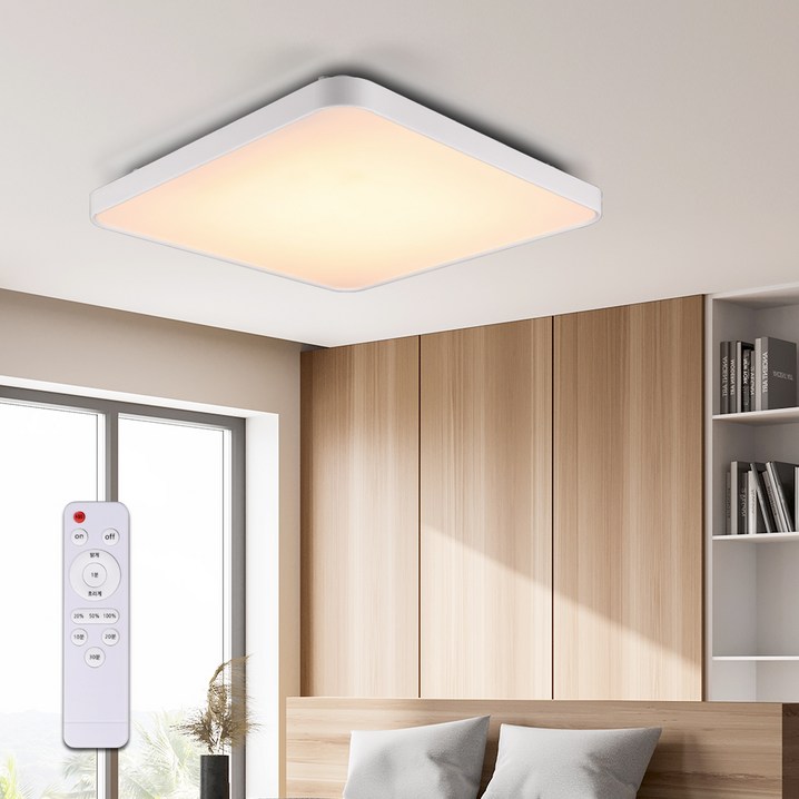 원하 삼색변환 디밍 플리커프리 칩셋 미러 방등 LED 75W  리모컨 세트