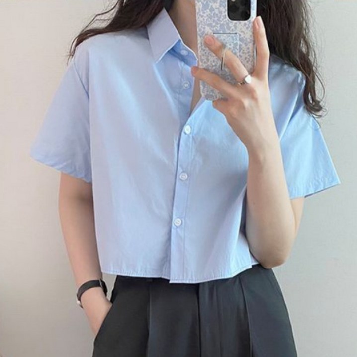 발리걸 소녀 데일리 여름 크롭 반팔 셔츠 발리걸 소녀 데일리 여름 크롭 반팔 셔츠