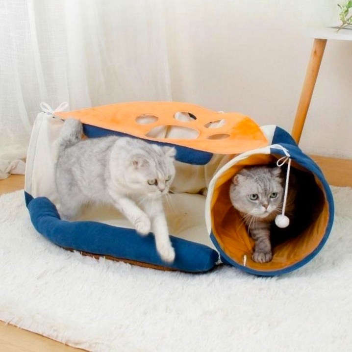 모즈펫 고양이 커브형 터널 하우스, 1개, 오렌지