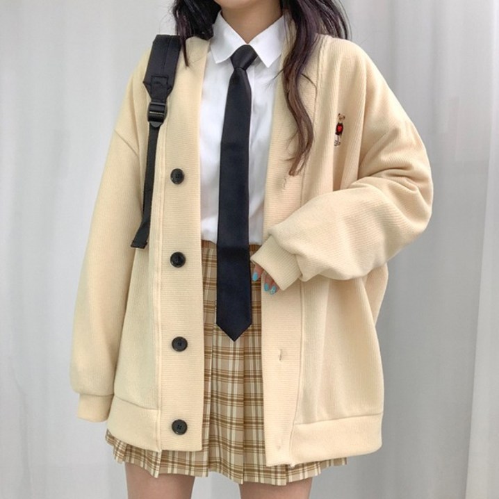 단독진행귀욤자수 베어 골지 오버핏 가디건