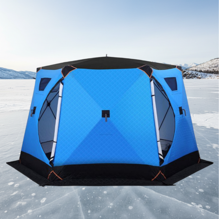 차니글로벌 큐브텐트 특대 68인용 얼음 낚시 원터치 방한 동계 빙어 누빔 야외 육각, 아이스블루