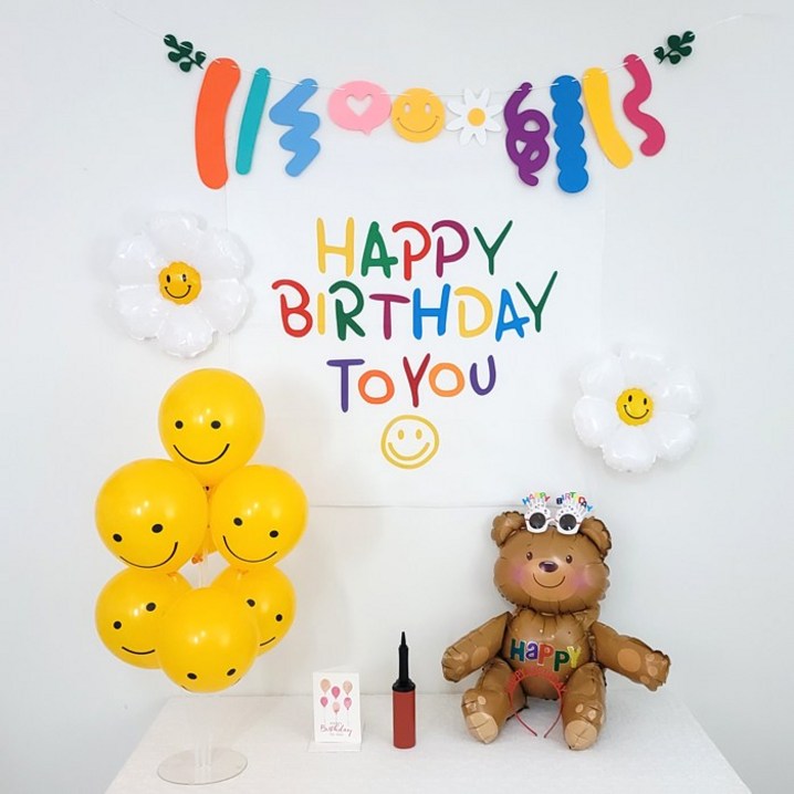 GAM 곰돌이 스마일 패브릭 현수막 가랜드 풍선 생일파티세트, B 스마일친구세트 GAM 곰돌이 스마일 패브릭 현수막 가랜드 풍선 생일파티세트, B 스마일친구세트