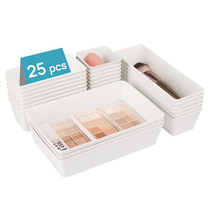 Vtopmart 조립식 다용도 서랍 정리 트레이 수납함 25p, 1세트, 화이트