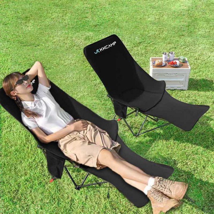 크크캠프 4단계 각도조절 다리 받침대 무중력 캠핑 의자, 2개, 블랙